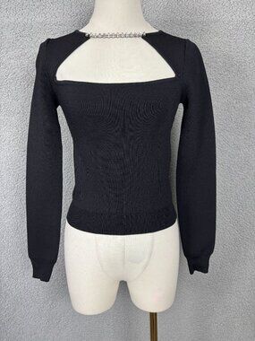 Forever 21 Black Long Sleeve Cutout Top With Rhinestone Detail Extra Small NWT's